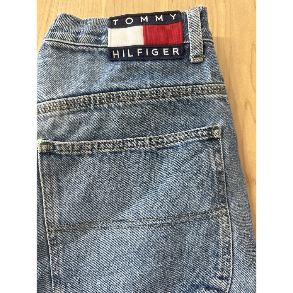 Y2K Tommy Hilfiger Denim Carpenter Shorts Blue Cotton Medium Wash Logo Men's 32"